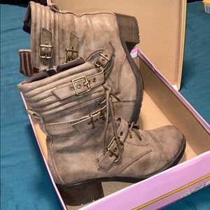 Super cute/comfy strappy combat boots “worn once”